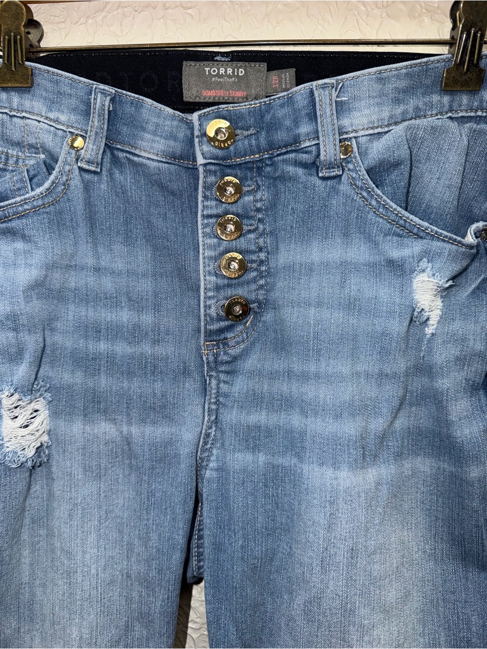 torrid Light Blue Distressed Button-Fly Jeans